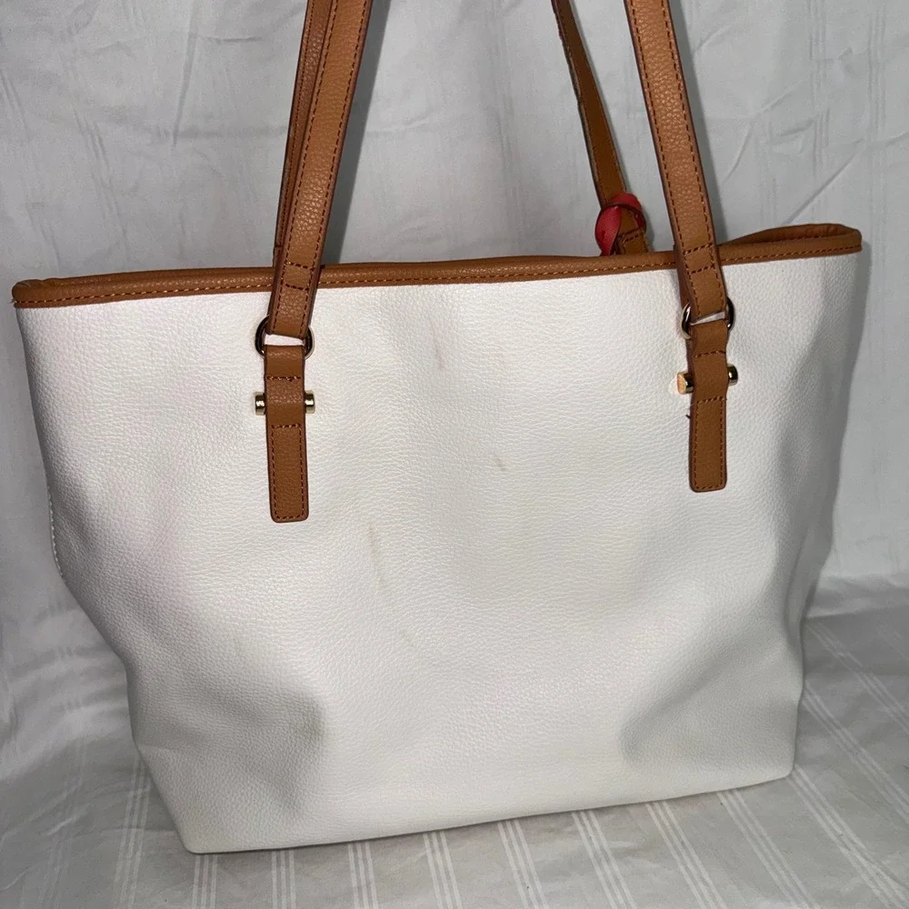 Anne Klein White Stripe Tote Bag‎ Large Faux Leather Shoulder Purse Multicolor